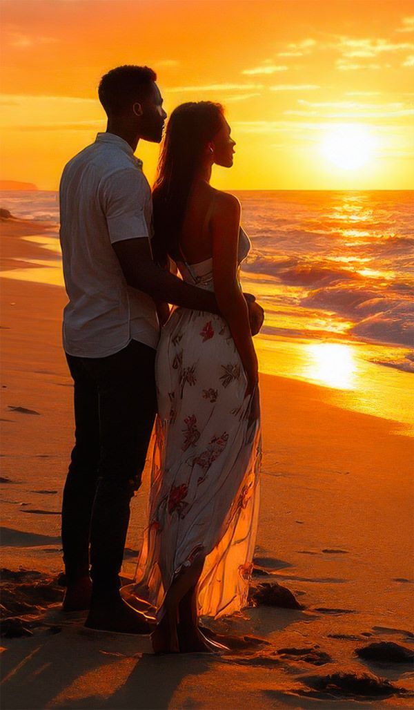 Casal na praia em Flamingo Bay